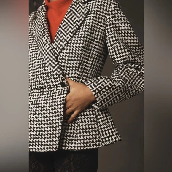 New Anthropologie Maeve Houndstooth Sculpted Hourglass Blazer - Picture 4 of 8